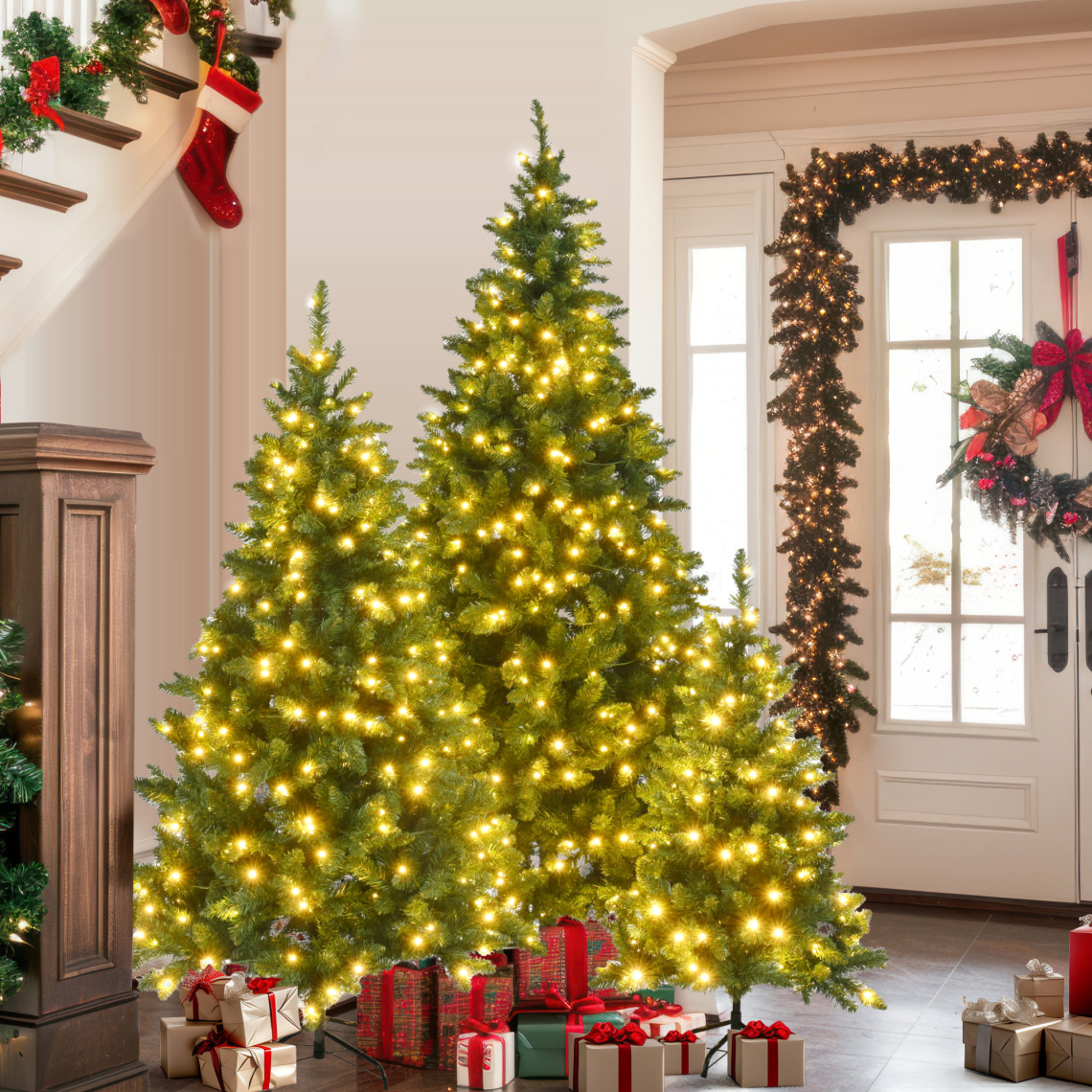 DORTALA 6FT Artificial Pencil Christmas Tree - 220 PVC Branch Tips, Unlit, With Metal Stand, Green - View #9