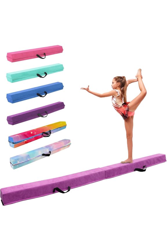 8FT/9.5FT Folding  Beam, Portable Gymnastics Beam Equipment with Non Slip Rubber Base & Suede Cover for /Practice/Professional  Exercise