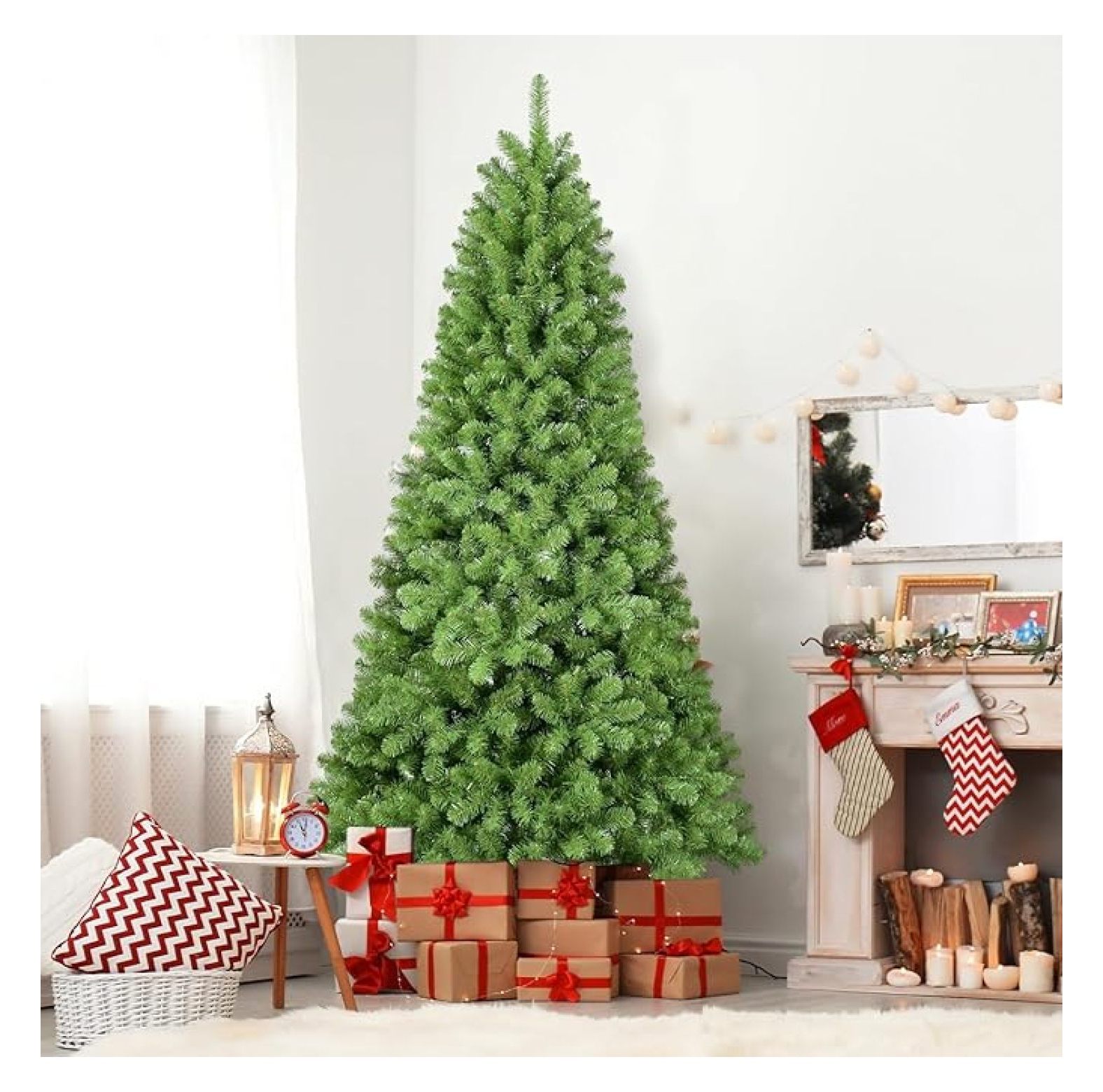 8FT Artificial Christmas Tree, Realistic Unlit Christmas Tree with ...