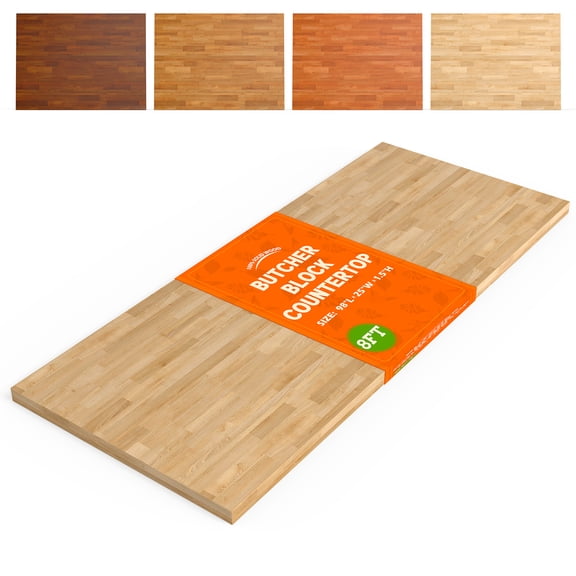 Solid Wood Butcher Block Countertop - 8ft Unfinished Birch Slab Counter Top Wooden Table Top for DIY Kitchen Island, Workbench, Washer Dryer, 98"x25"x1.5"