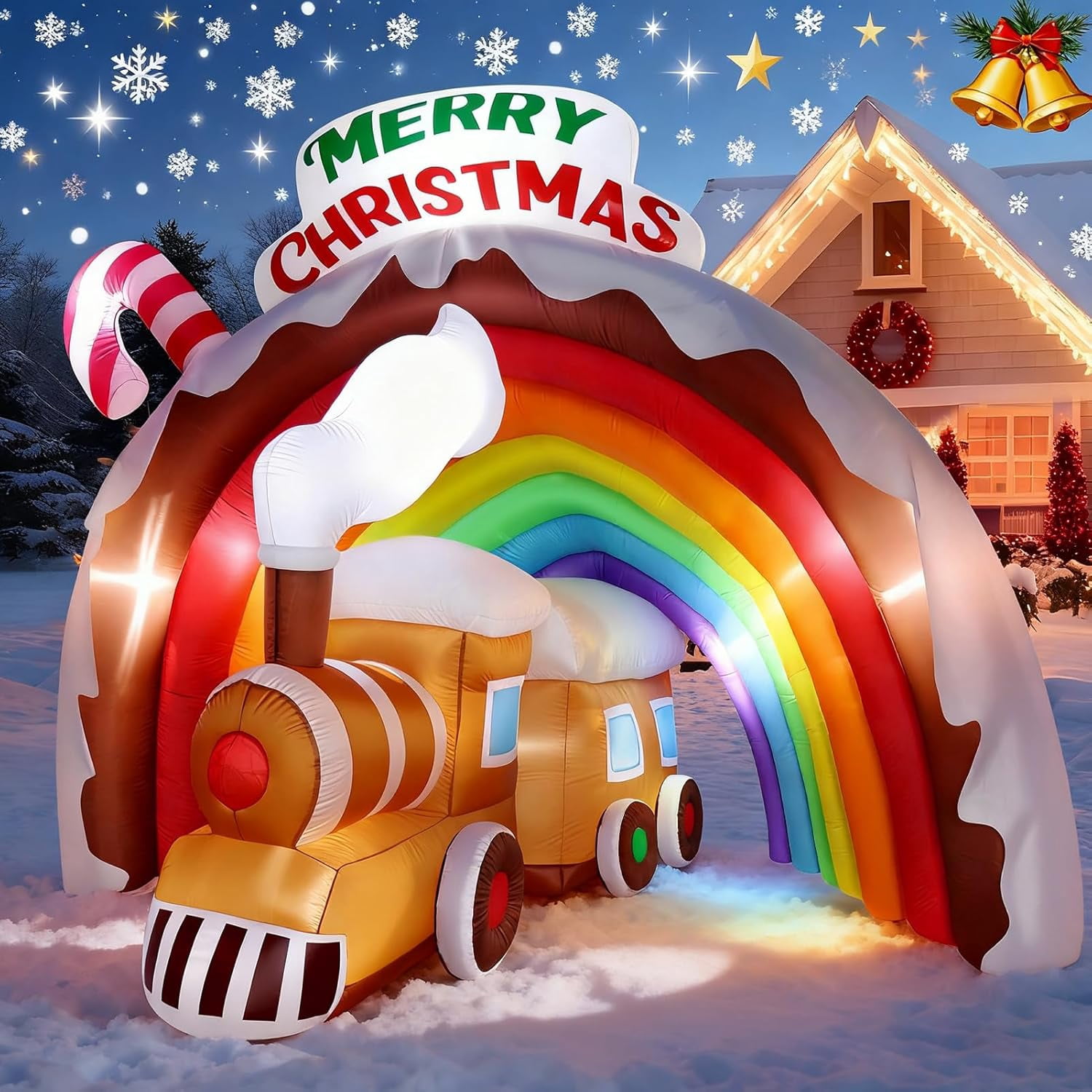 8FT Christmas Inflatable Decorations, Rainbow Arch with Merry Christmas