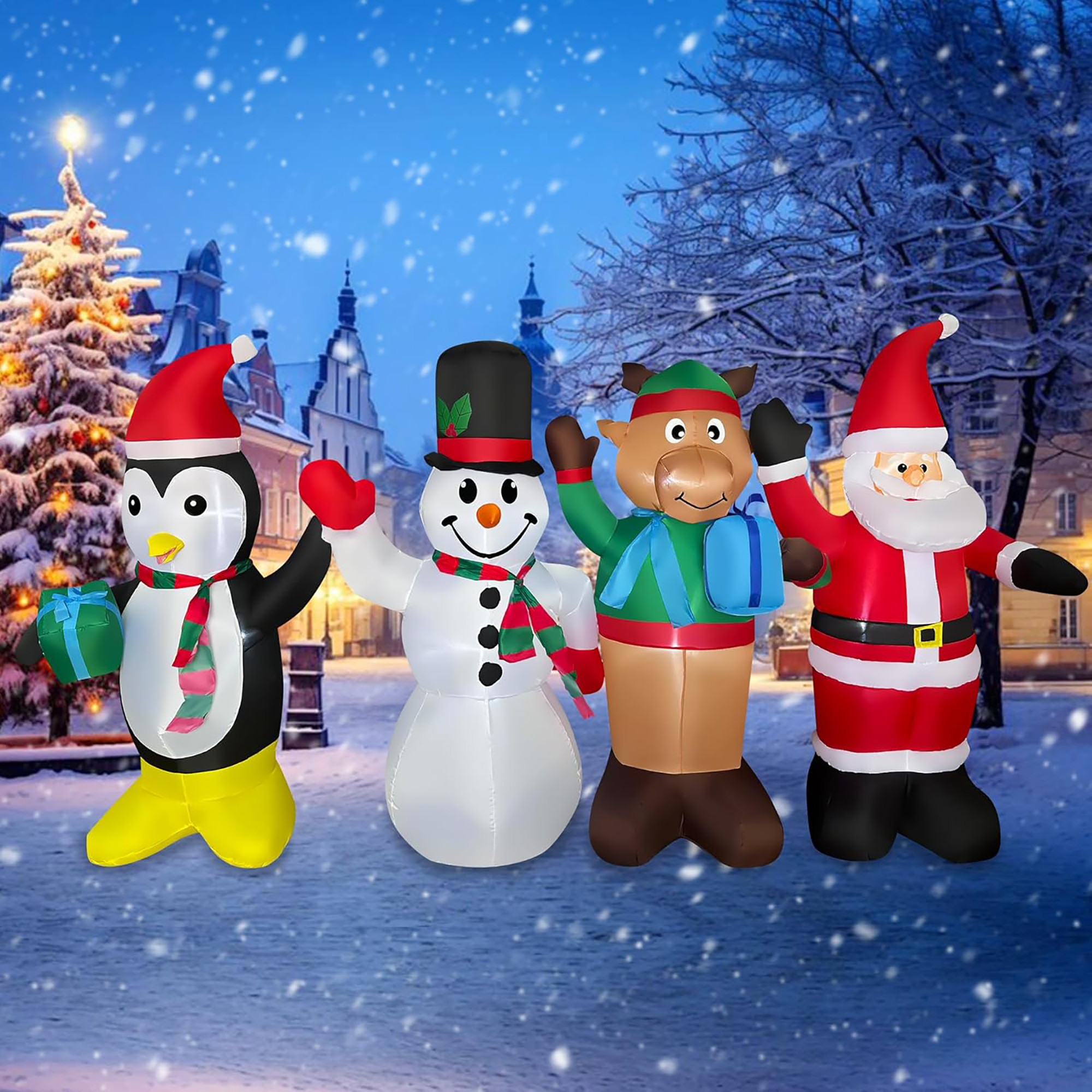 8FT Christmas Inflatable Outdoor Decoration, Penguin Snowman Reindeer ...