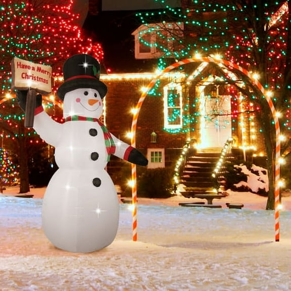 8FT Christmas Inflatable Snowman Outdoor with Led Light, Large Blow Up Snowman Yard Decorations with Merry Christmas Sign for Xmas Home Garden Family Prop Lawn Holiday Party Indoor Decor