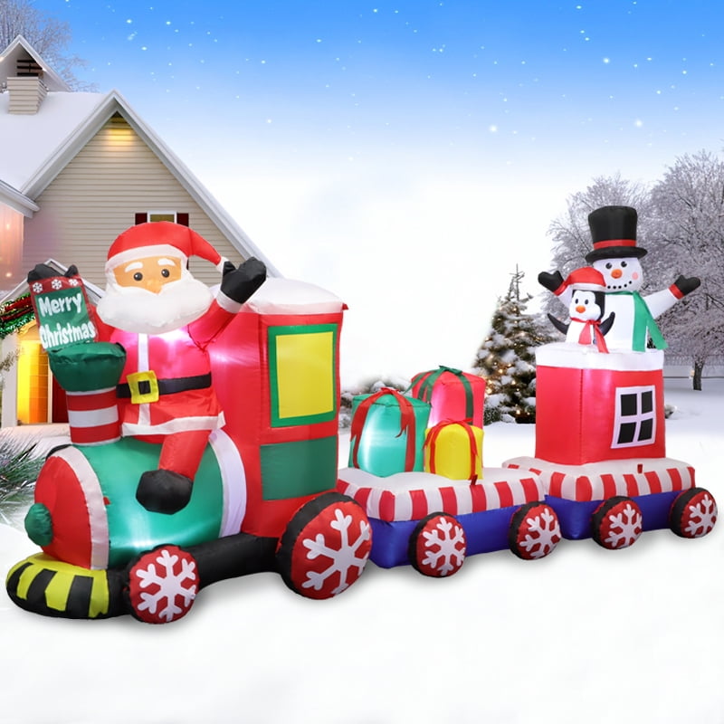 8 FT Christmas Inflatable Train with Santa Claus, Snowman, Penguin, Gift good Boxes