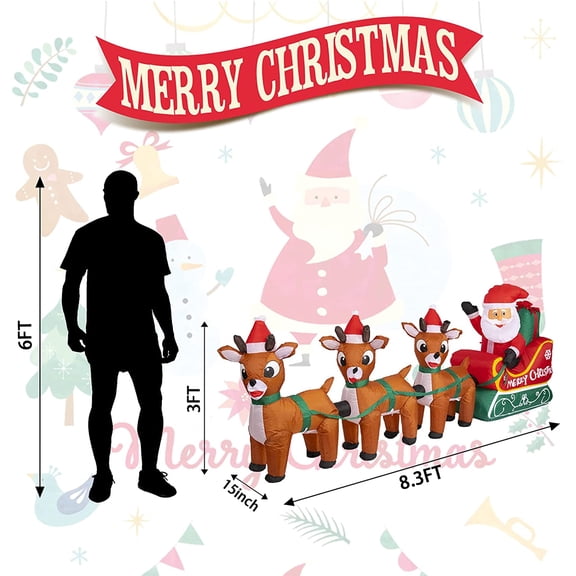 8FT Christmas Inflatables Outdoor Decoration Christmas Blow Up Yard Decorations Inflatable Santa Claus on Sleigh with Reindeers Outdoor Indoor Holiday Lawn Yard Decor