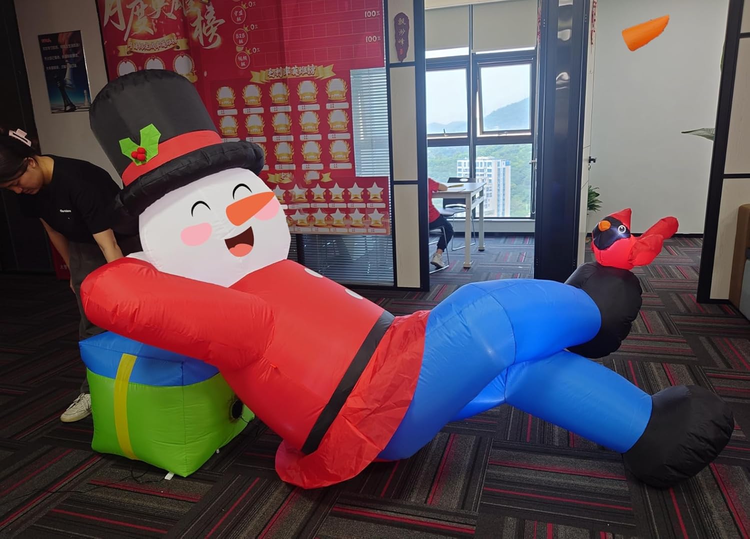 8FT Christmas Inflatables Outdoor Decorations, Lying Inflatable Snowman