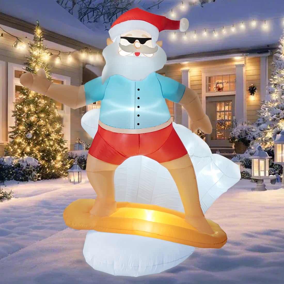 8FT Christmas Inflatables Outdoor Surfing Santa Claus Decoration, Blow ...
