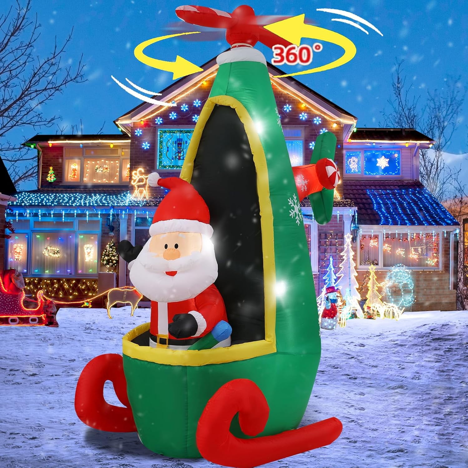 8FT Christmas Inflatables Santa Claus Helicopter Outdoor Decorations, Christmas Decorations Outdoor with LED Lights, Christmas Blow Up Yard Decorations for Home Yard Garden Party