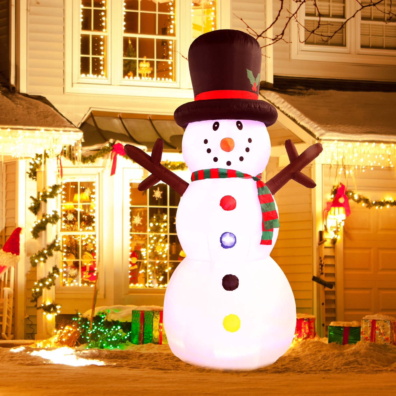 8FT Christmas Inflatables Snowman, Built-in Rotating Color LED Light Up ...