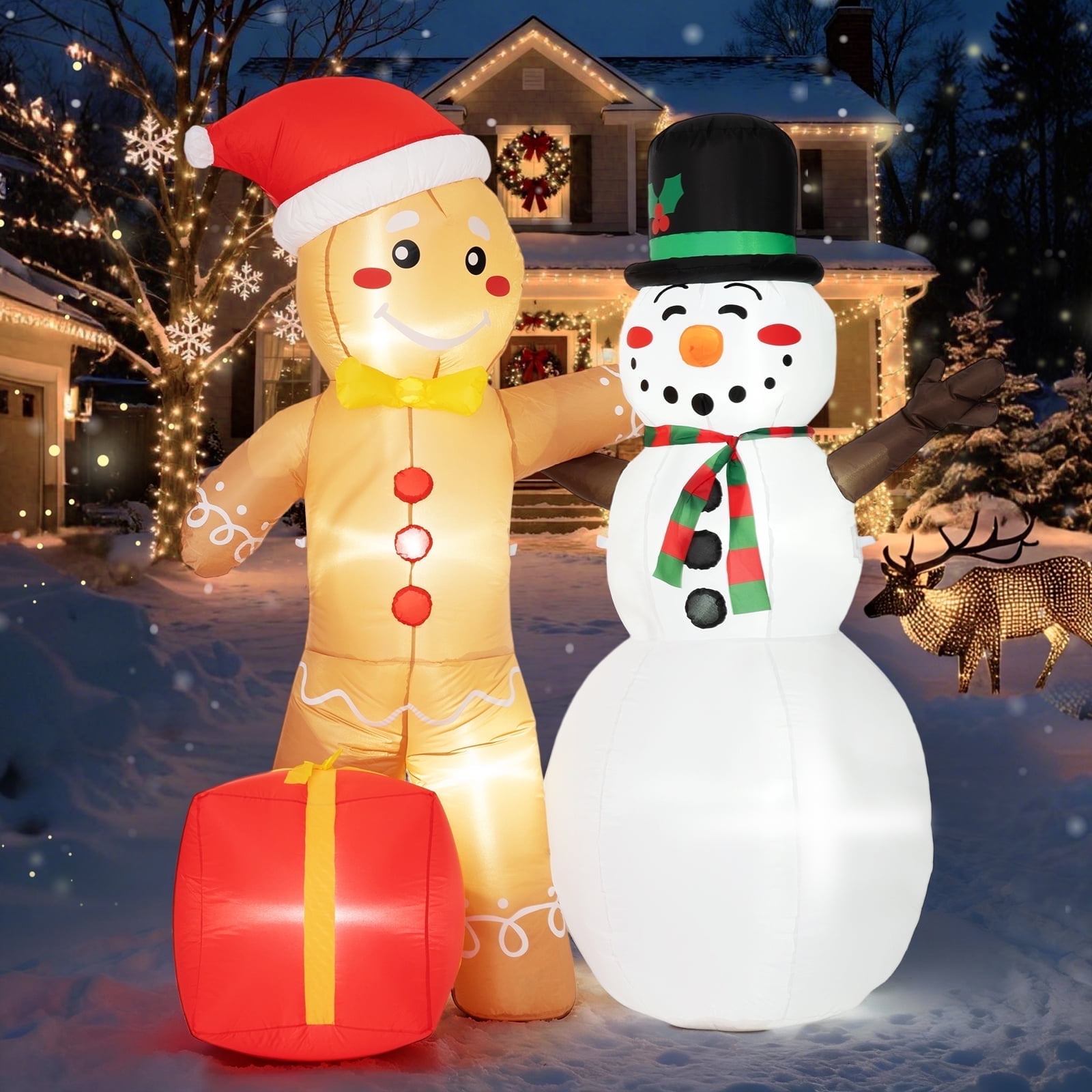 BSHAPPLUS® 8FT Christmas Inflatables, Snowman Gingerbread Christmas ...