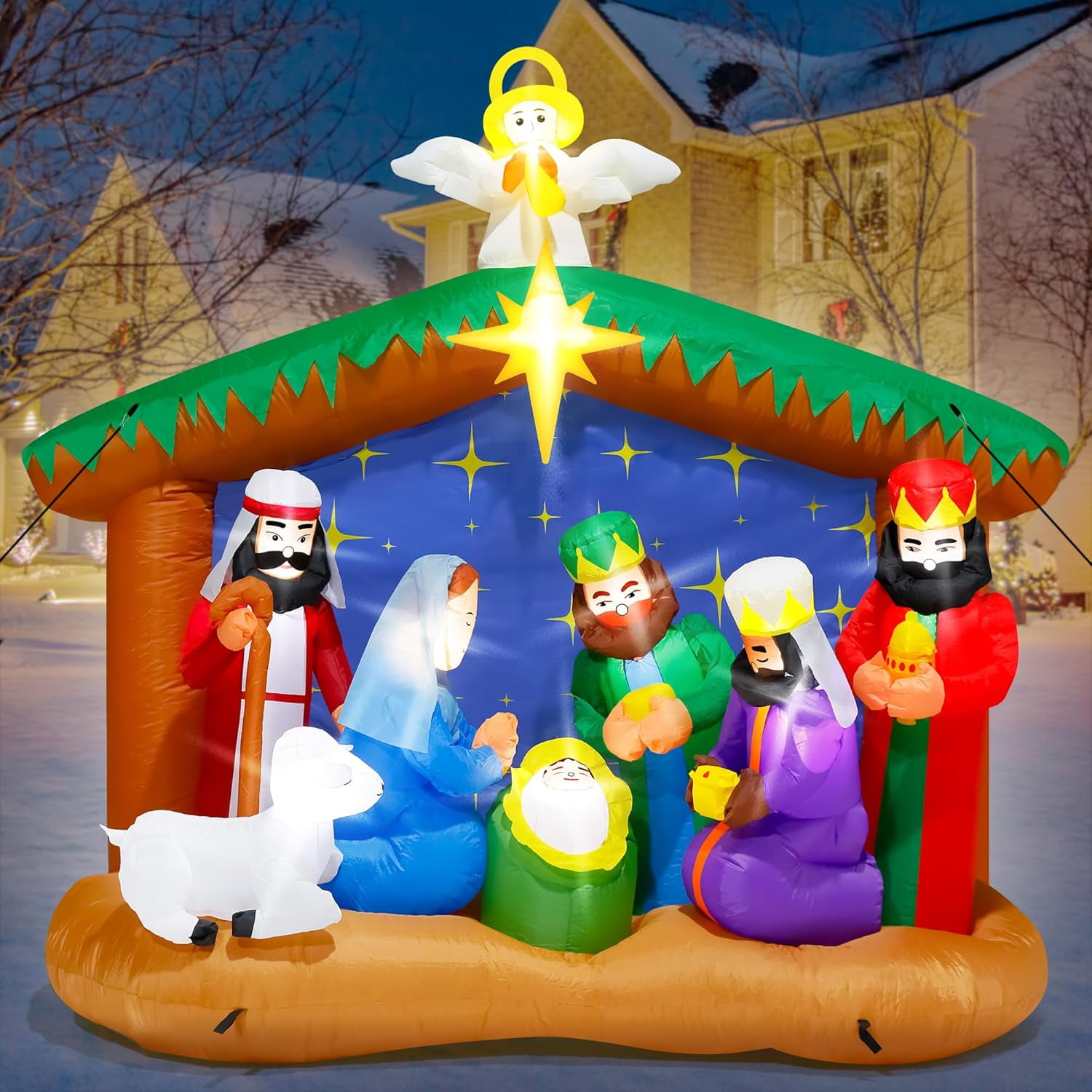 8FT Christmas Nativity Scene LED Lighted Birth of Jesus Inflatable 8FT Christmas Nativity Scene LED Lighted Birth of Jesus Inflatable