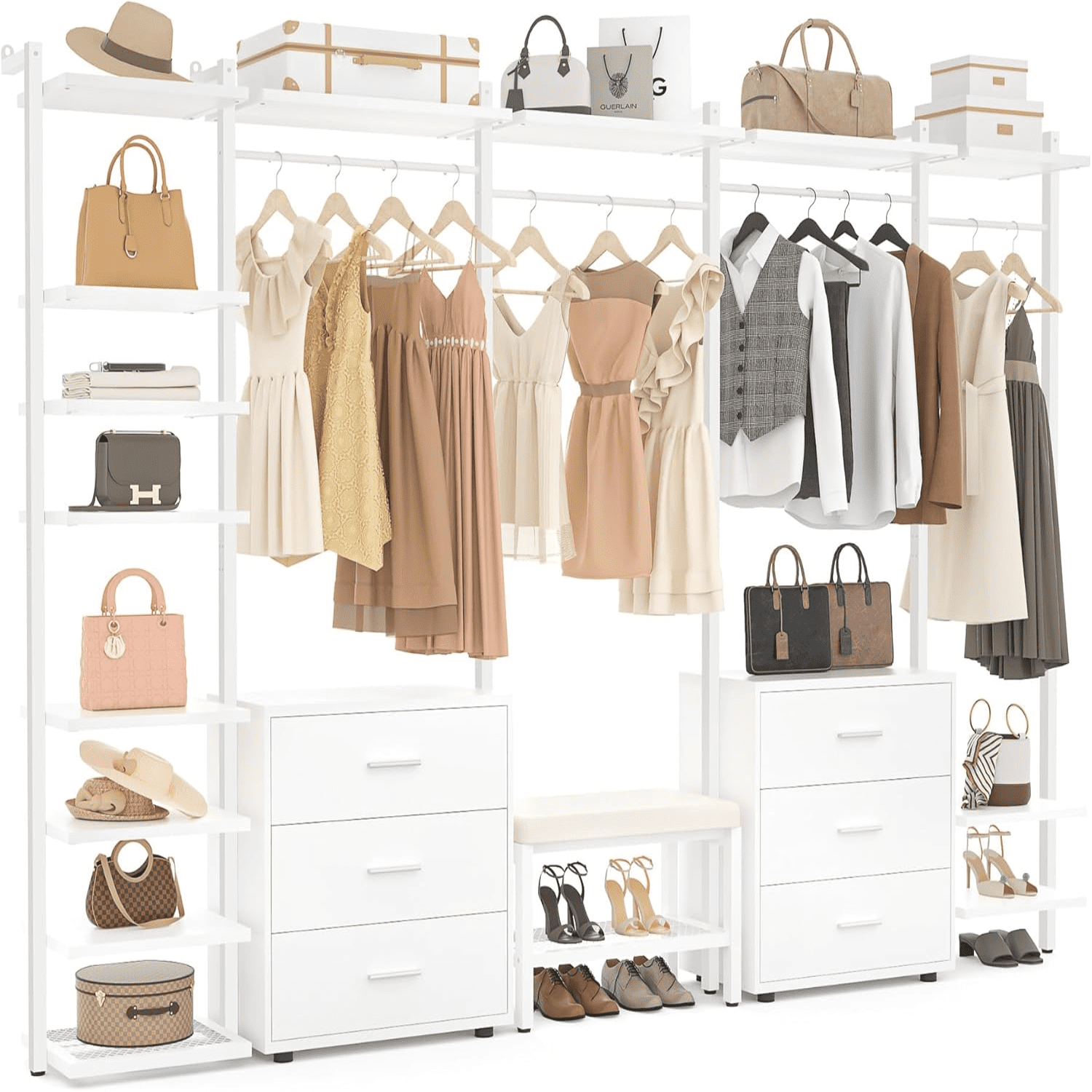 8FT Closet Organizer Systems with 6-Drawers 96'' Wood Closet Organizer ...
