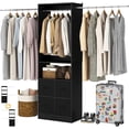 thumbnail image 1 of 8FT Closet System with 4 Fabric Drawers, iSunirm 96 Inch Walk in Closet Organizer with 3 Hanging Rods, Heavy Duty Mounted Closet System, Built-In Clothes Garment Rack, Black, 1 of 7