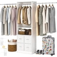thumbnail image 1 of 8FT Closet System with 4 Fabric Drawers, iSunirm 96 Inch Walk in Closet Organizer with 3 Hanging Rods, Heavy Duty Mounted Closet System, Built-In Clothes Garment Rack, White, 1 of 7