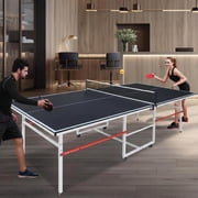 8FT Collapsible Ping Pong Table, Space-Saving Indoor/Outdoor with Waterproof Net   Quick Assembly, 2 Paddles & 3 Balls for Adults/Teens