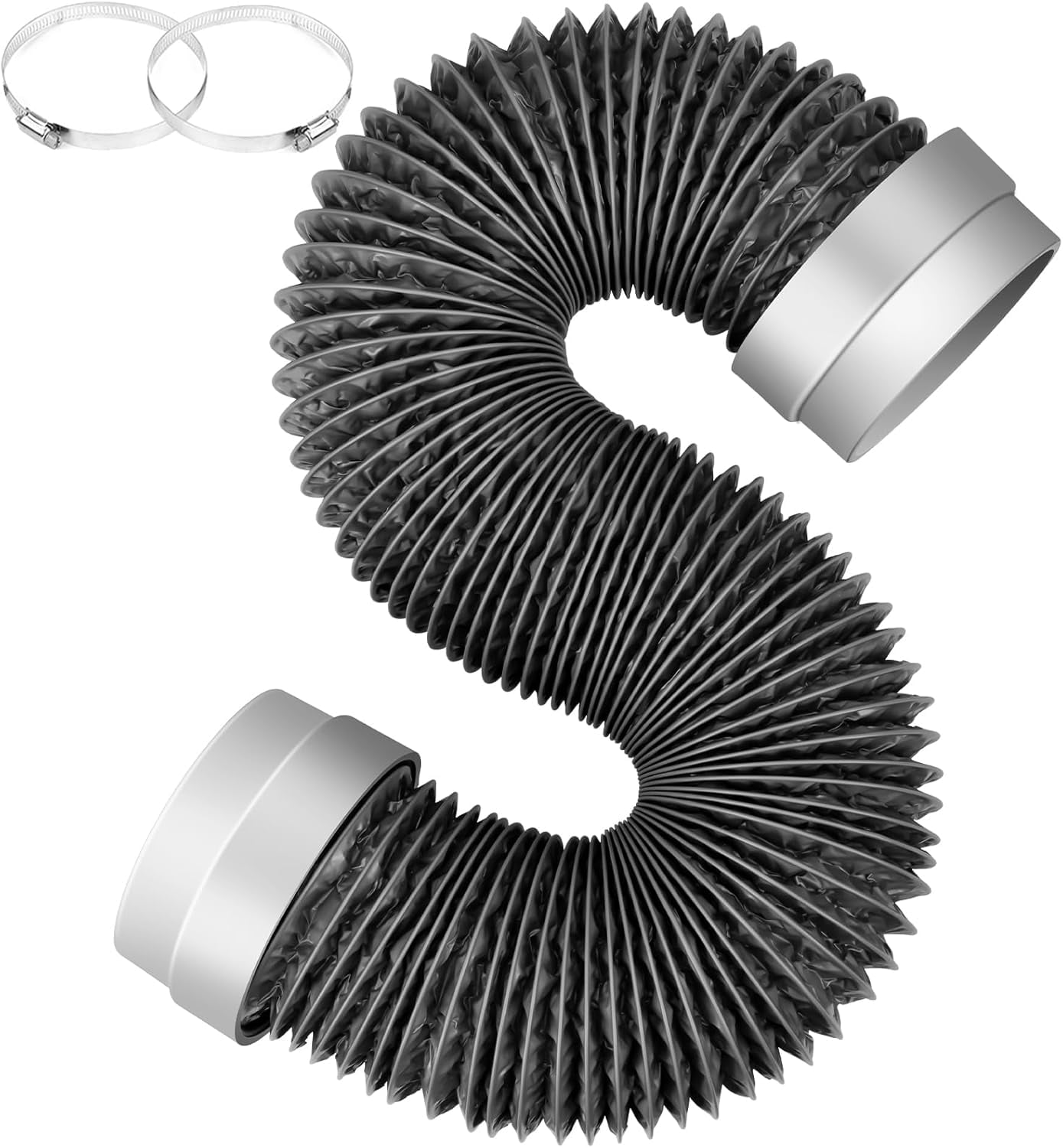 8FT Dryer Vent Hose 4 Inch, Flexible Aluminum Duct with Rubber Seal Connectors, Insulated Exhaust Pipe for Tight Spaces, Easy-Install Connector Kit