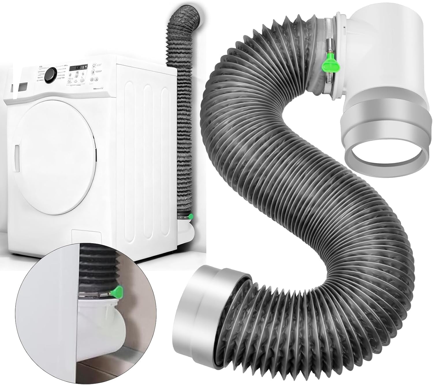 8FT Dryer Vent Hose for Tight Space, Indoor Dryer Hose Vent Kit with 6-Layer Duct Hose, 90 Degree Dryer Vent Elbow with Rubber Seal Connectors,Heat Resistant Dryer Exhaust Pipe,Easy Installation