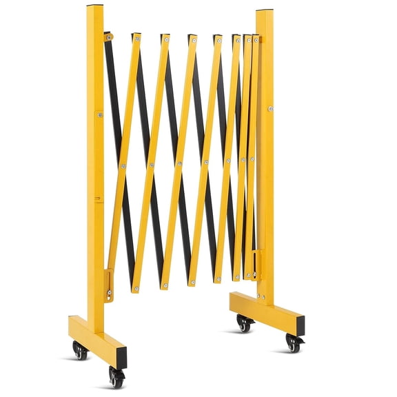8FT Expandable Folding Metal Barricade Gate with Lockable Casters Yellow