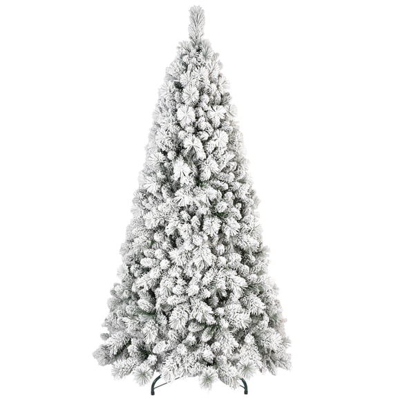 8FT Flocked Christmas Tree with 1445 Tips  Snowy PVC & Hard Needle Branches, Hinged Structure for Easy Setup, Stable Metal Stand  Realistic Full-Body Holiday Tree