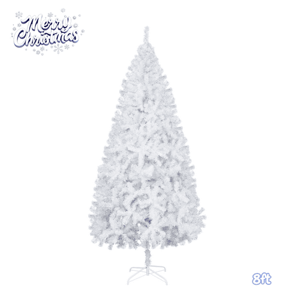 8FT Flocked White Artificial Christmas Tree, Holiday Decoration Unlit X-mas Tree with 1138 PVC Branch Tips and Sturdy Metal Stand, Easy Assembly