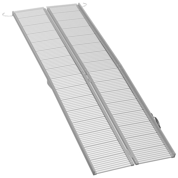 8FT Folding Aluminum Wheelchair Ramp, Ribbed Non-Slip Handicap Ramp with Sidewalls & Carry Handle, 600lbs Capacity for Home Steps, Stairs, Doorways, Cars & Vans