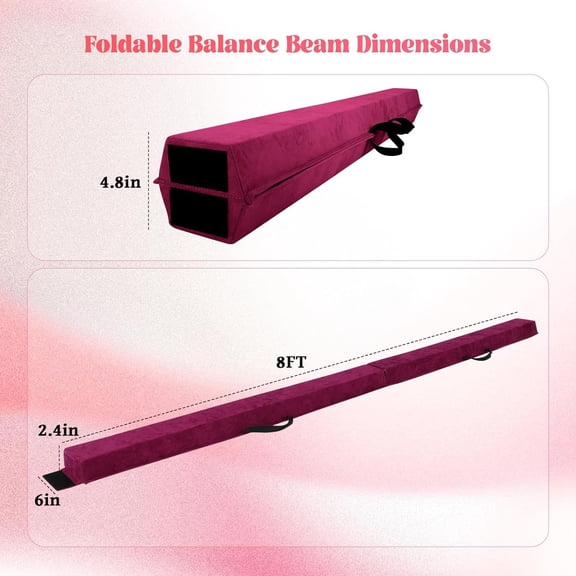 8FT Folding Balance Beam: Gymnastics Floor Beam - Gymnastics Equipment for Kids, Foam core - Anti-Slip Bottom and Carrying Bag for Home