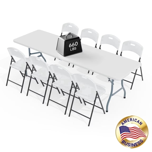 8FT Folding Table 660 lbs & 8 Chairs, Portable Set for Camping & Party