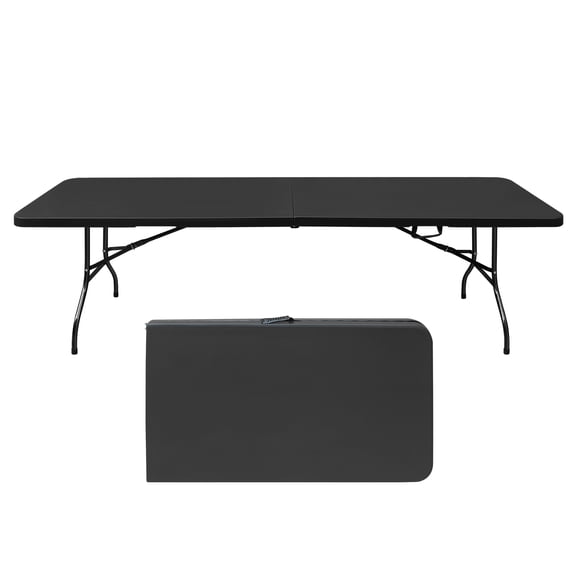 8FT Folding Table, Portable Plastic Table for Camping, Picnics, Parties, High Load Bearing Foldable Table Black