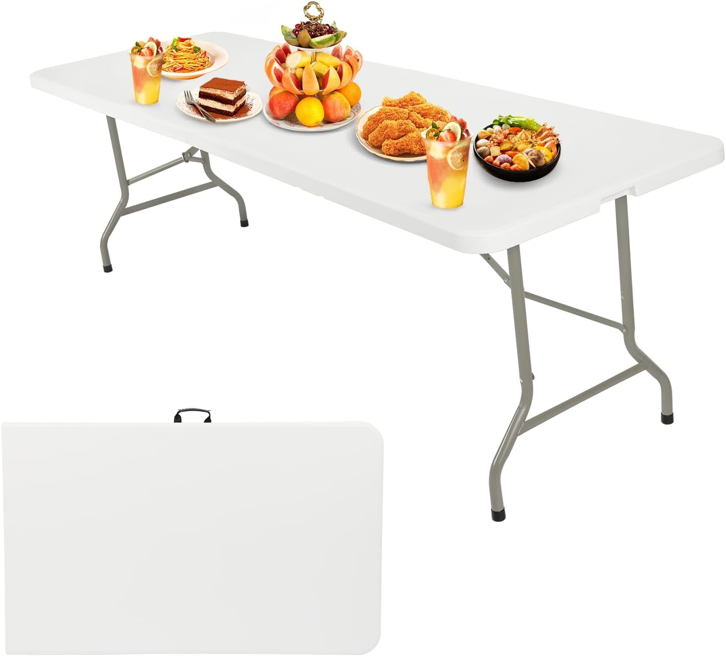 8FT Folding Tables Heavy Duty Camping Small Table with Carrying Handle