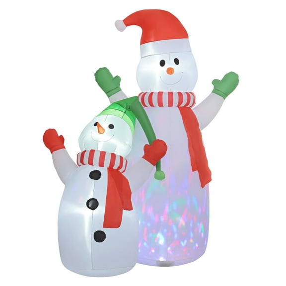 8FT Giant Christmas Inflatables Snowman, Huge Blow Up Christmas Decorations with Rotating Colorful LED Light for Indoor, Outdoor, Yard, Party White + Polyester