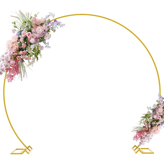 8FT Gold Round Backdrop Stand Metal Circle Balloon Arch Frame Wedding Arch for Ceremony Birthday Party Anniversary Bridal Graduation Decoration
