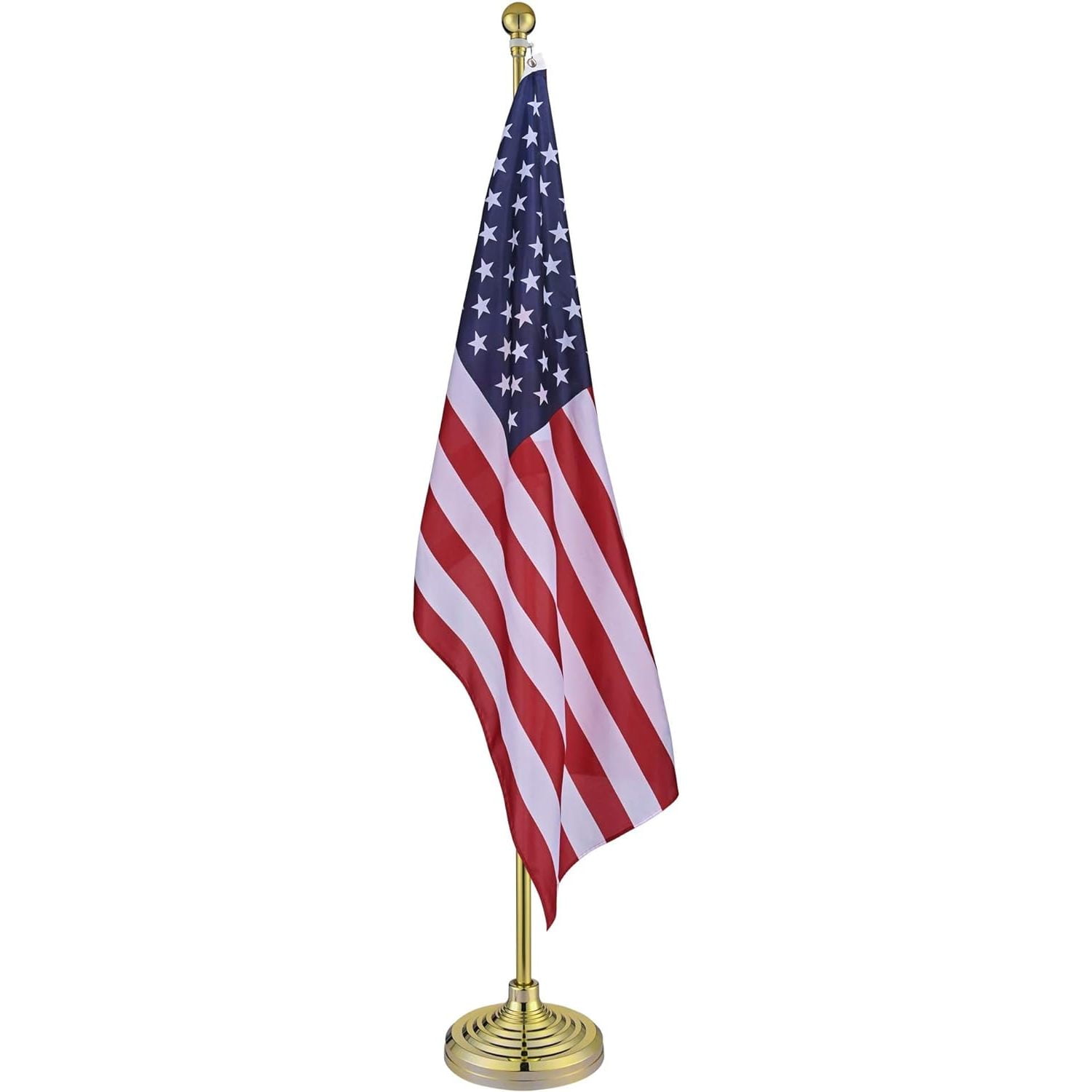 8FT Golden Indoor Telescopic Flagpole Kit with US Flag & Gold Ball