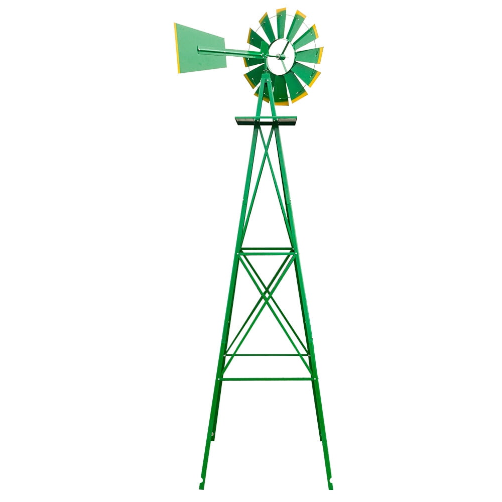 8FT Green Weather Resistant Steel Garden Windmill