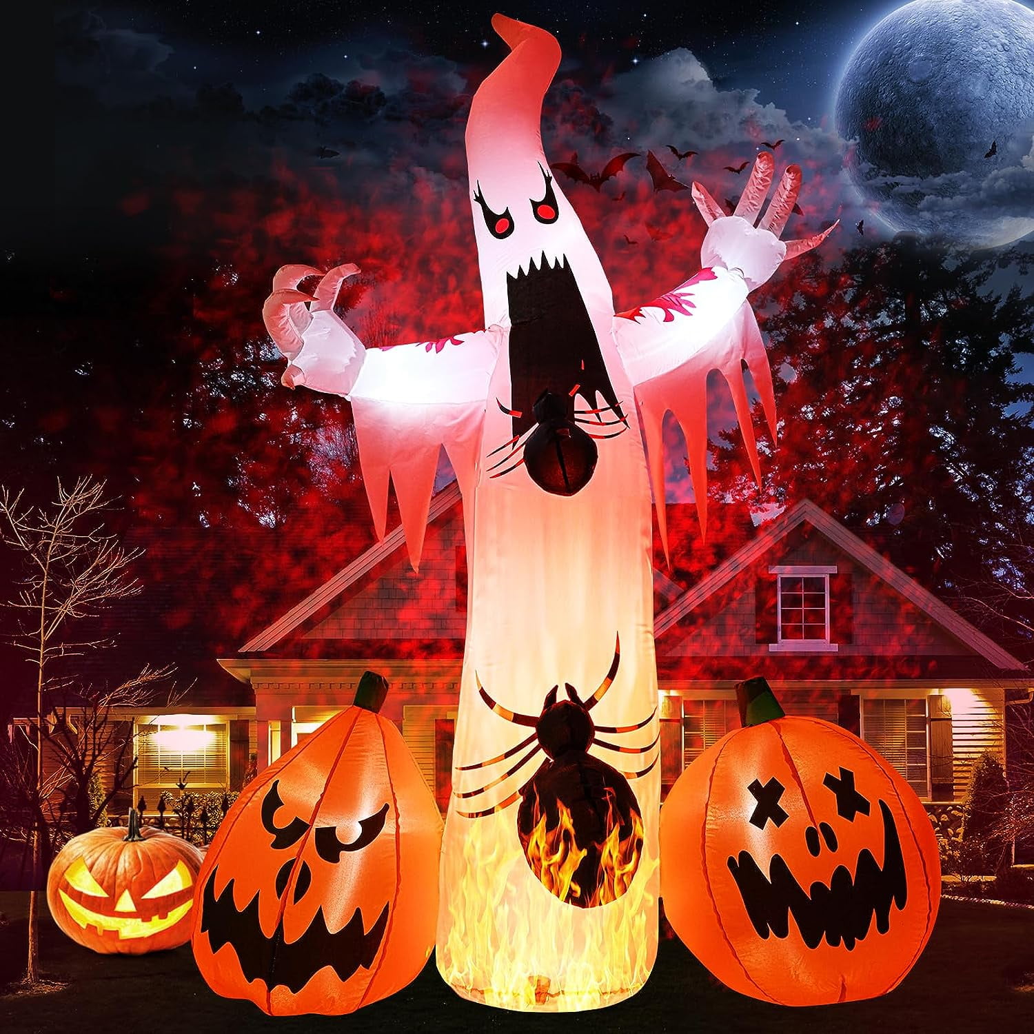 8FT Halloween Inflatable Decorations, Outdoor Ghost Pumpkin Built-in ...