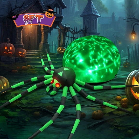 Yexmas 8FT Halloween Inflatables Outdoor Decorations Giant Spider Decorations with LED Lights and Air Pump Blow up Inflatable Green