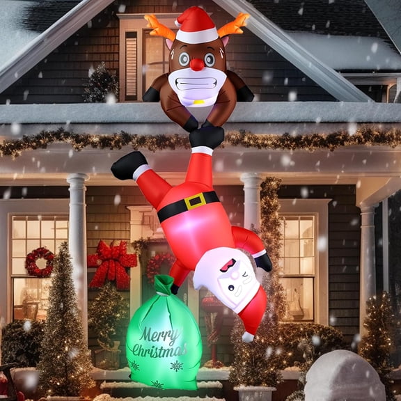 8FT Hanging Inflatable Christmas Decoration 2025 Climbing Santa Claus Decor with Built-in LED Lights Blow Up Outdoor Christmas Decorations for Roof Window Yard Xmas Party Indoor Outside Decor