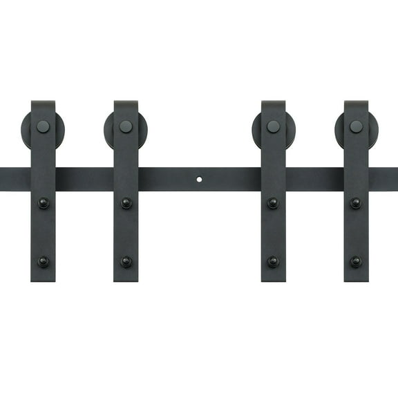 8FT Heavy Duty Sliding Barn Door Hardware Kit for Double Doors 330LBS Capacity Fits 3.7-4.3FT Width 1.3-1.8 Inch Thick Door Panels with Smooth Silent J Shape Pulley