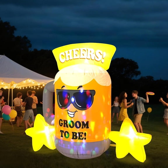 8FT Inflatable Bachelor Party Beer Mug with Built-in LED Lights and Colorful Rotating Lights