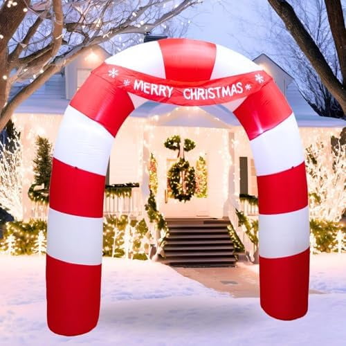 8FT Inflatable Candy Bar Arch Outdoor Decoration, Christmas Blow Up Yard Decorations, Built-in LED Lights Inflatables Xmas Holiday Funny Decor for Indoor Lawn Garden$$Garden & Patio