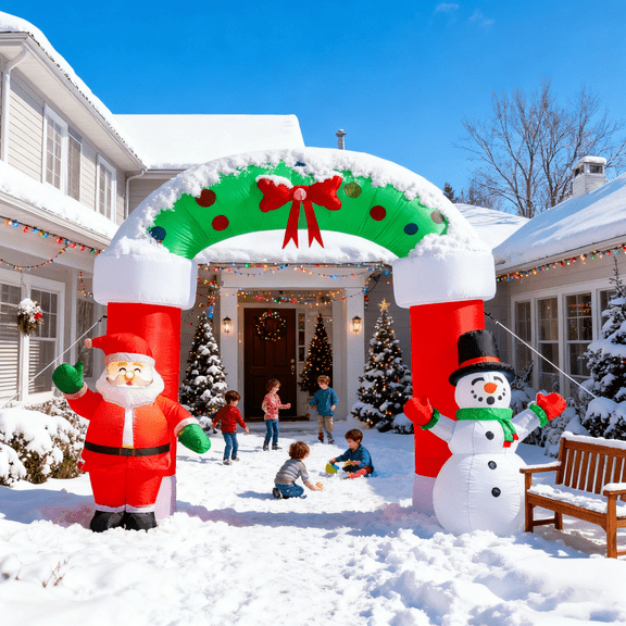 8FT Inflatable Christmas Arch Santa Snowman Decoration Door Garden Yard Party