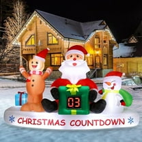 8 ft Christmas Inflatable, Yard Decoration with LED Christmas Countdown Clock, Snowman, Santa and Gingerbread Man, Lighted Blow Up Lawn for Xmas Holiday Party Decor