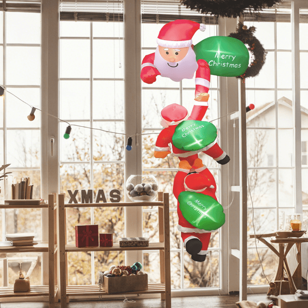 8FT Inflatable Santa Claus Decoration, 3 Santa Figures, 6 Sets LED Lights, 1-Min Inflation for Indoor or Outdoor