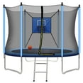 thumbnail image 1 of 8FT Kids Recreational Trampoline with Basketball Hoop, Enclosure Net and 2 Steps Ladder for Indoor, Outdoor and Backyard, Blue, 1 of 6