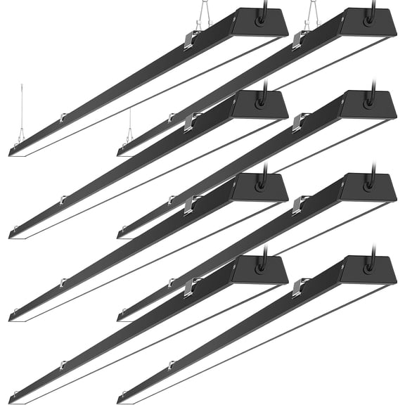 8FT LED Shop Light, 100W 12500lm, 5000K Daylight, Compact Black 8 Foot Commercial Lighting Fixtures for Workshops, Garage, Office, Surface/Suspension Mount, with 5FT Cord Switch, 8 Pack