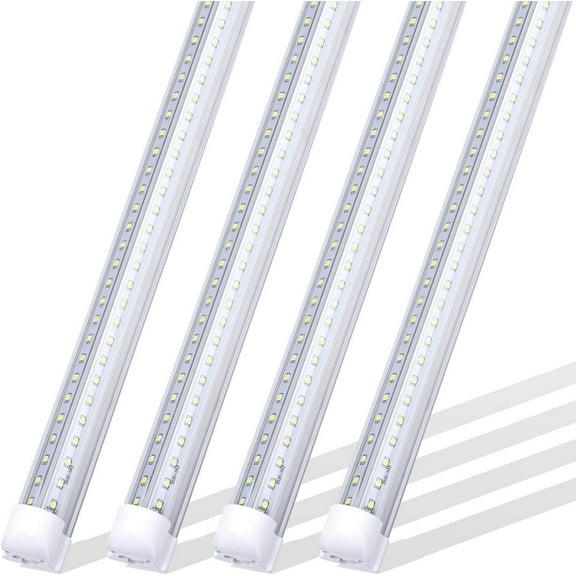 8FT LED Tube Fixture, 96" 72 Watts T8 Integrated V Shaped LED Tubes with Clean Cover, 6000K LED Bulbs, T8 T10 T12 Fluorescent Fixture Replacement(4-Pack)
