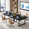 thumbnail image 1 of 8FT Large Conference Table For 10 People Industrial Rectangular Meeting Table With 2 Cable Grommets Sturdy MDF Metal Frame For Home Office Studio Business (Black), 1 of 9