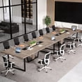 thumbnail image 1 of 8FT Large Conference Table For 10 People Industrial Rectangular Meeting Table With 2 Cable Grommets Sturdy MDF Metal Frame For Home Office Studio Business (Mocha Brown 2PC), 1 of 9