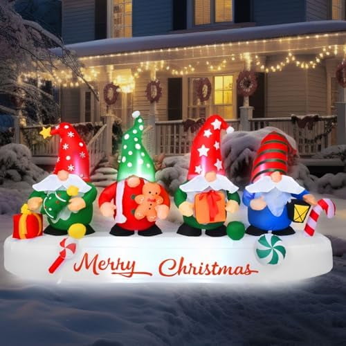 8FT Merry Christmas Inflatable Outdoor Decoration, Gnome Inflatable Christmas Decorations Outside, Blow Up Christmas Decorations Outdoor Inflatables Gnome Xmas Decorations$$Garden & Patio