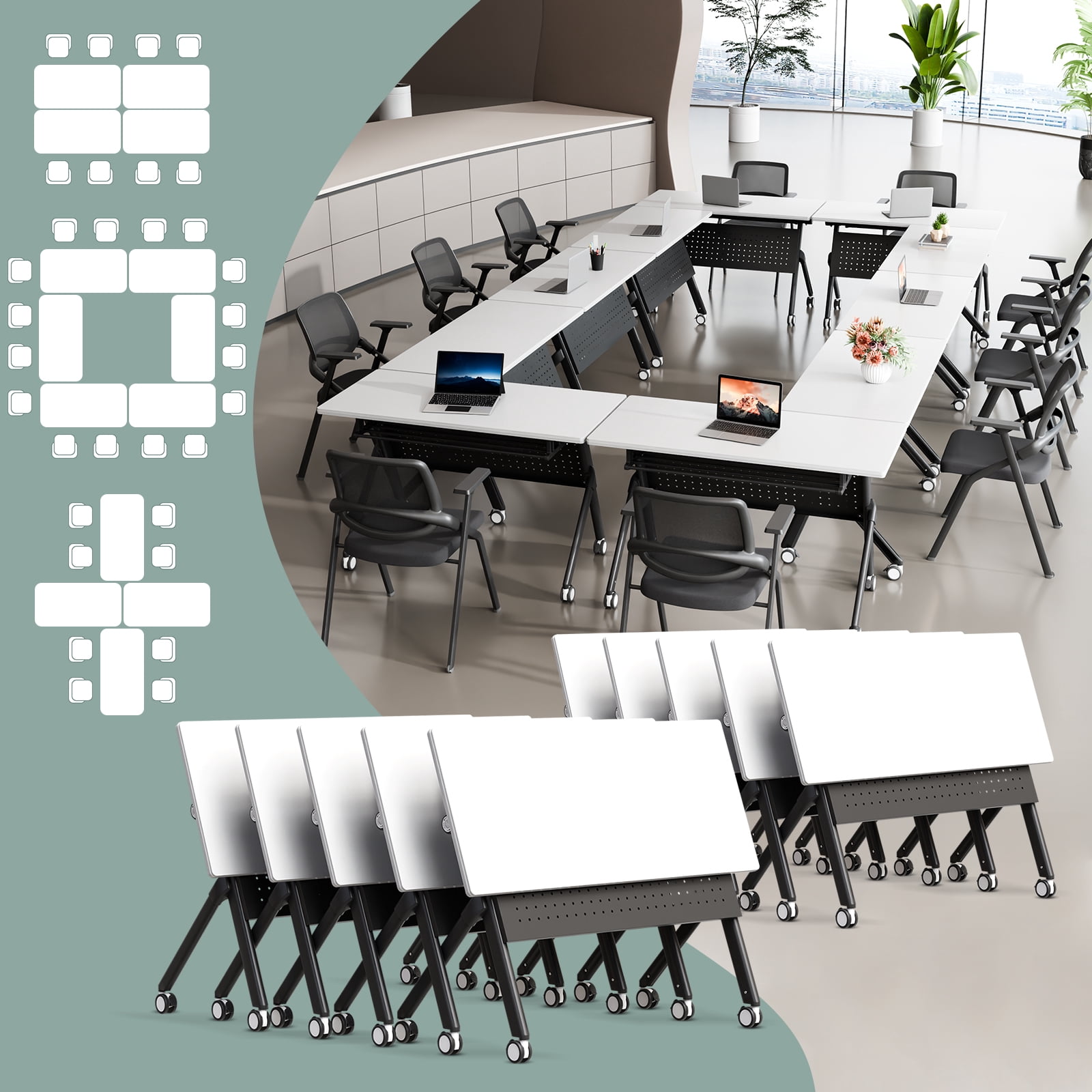 8FT Modular Conference Tables, 10PCS 55.1in Folding Conference Room ...