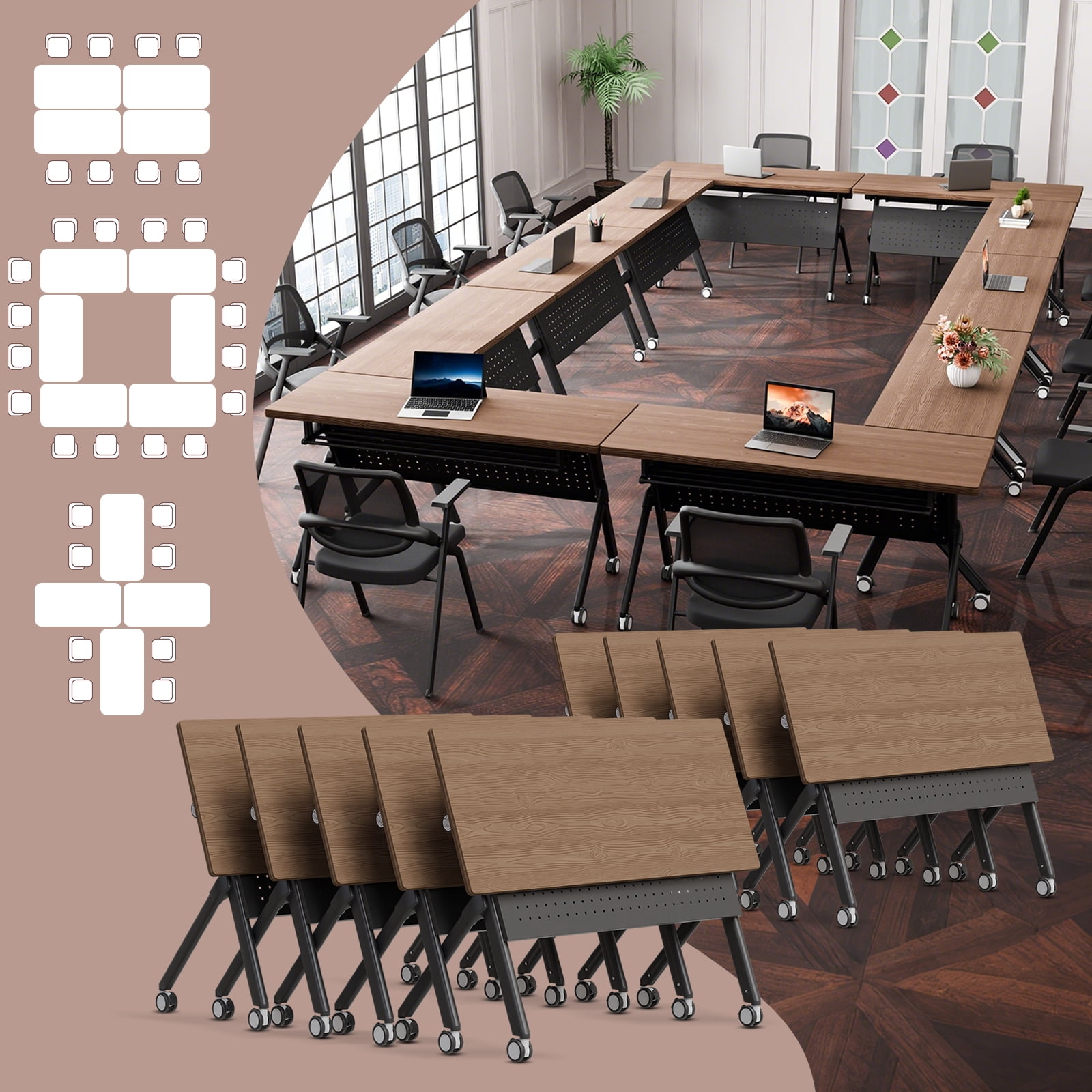 8FT Modular Conference Tables, 10PCS 55.1in Folding Conference Room ...